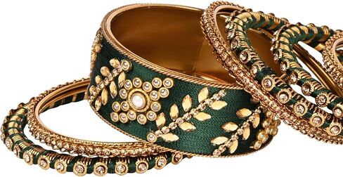 I Jewels Gold Plated Indian Bollywood Wedding Handcrafted Elegant Green Bangles Chuda Bangle Set for Bridal/Women in Saudi Arabia