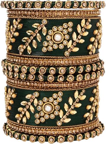 I Jewels Gold Plated Indian Bollywood Wedding Handcrafted Elegant Green Bangles Chuda Bangle Set for Bridal/Women in Saudi Arabia