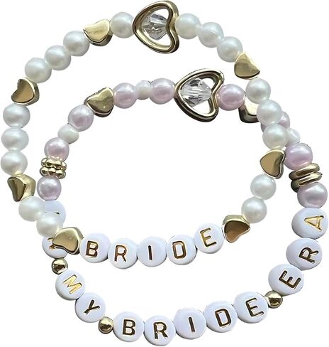 VAIAOH 2pc Bride Era Beaded Bracelet Set, Pearl Wedding Friendship Bracelets, Gold Hearts and Letter Beads, Bridal Inspired Bracelets gift for women in Saudi Arabia