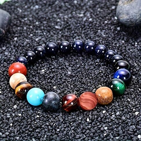 Natural Stone Eight Planets Bracelet – Unisex Planet Bead Stretch Bracelet – “Solar System" Gemstone Wrist Jewelry Gift for Friends & Family in Saudi Arabia