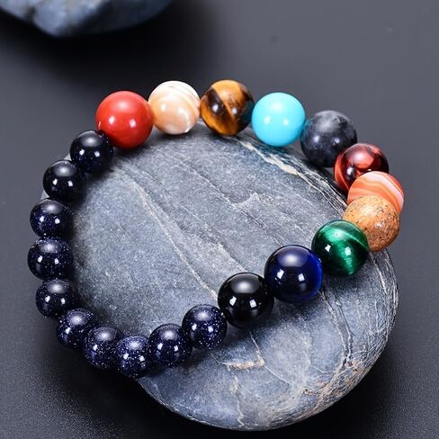 Natural Stone Eight Planets Bracelet – Unisex Planet Bead Stretch Bracelet – “Solar System" Gemstone Wrist Jewelry Gift for Friends & Family in Saudi Arabia
