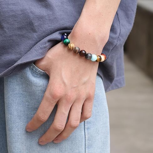 Natural Stone Eight Planets Bracelet – Unisex Planet Bead Stretch Bracelet – “Solar System" Gemstone Wrist Jewelry Gift for Friends & Family in Saudi Arabia