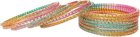 Designer Glass Bangles Set with Diamond Stone For Women & Girls | Stylish Glass Bangles | Fancy Chudi Set | Traditional Women's Bangles | Fashion Jewellery- Set of 12(LIGHT MULTI SIZE 2.4) in Saudi Arabia