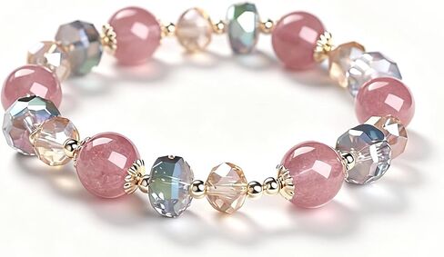 Embtrem Crystal Bracelet for Women Pink Strawberry Quartz Beads Trendy Charm Stretch Adjustable Healing Jewelry Gifts for Birthday Christmas in Saudi Arabia