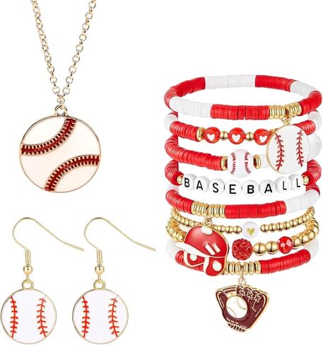 JDRGJTH 3 PCS Game Day Jewelry for Women Bracelets Necklace Dangle Earrings Sport Theme Jewelry Accessories for Sports Team Gifts in Saudi Arabia