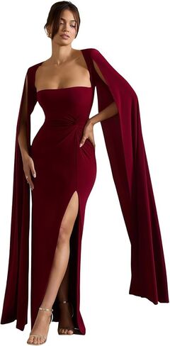 JUMISEE Women’s Flowy Cloak Sleeve Wedding Guest Dress Sexy Ruched High Slit Maxi Dress Formal Cape Cocktail Dresses in Saudi Arabia
