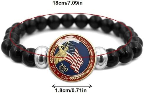 Gmbkouo 2 قطعة مجموعة أساور الخرزة السوداء للذكرى السنوية الـ 250 للولايات المتحدة مع قلادة علم زجاج كريستال، صناعة يدوية مرنة قابلة للتعديل للرجال والنساء، هدية مجوهرات يوم الاستقلال الوطني in Kuwait