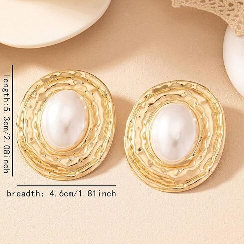 Large Gold Pearls Oval Dangling Earrings for Women Vintage Geometric Round Dangle Earring Exaggerated Plus Size Two Tone Statement Jewelry Costume Accessories in Saudi Arabia