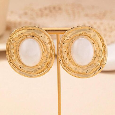 Large Gold Pearls Oval Dangling Earrings for Women Vintage Geometric Round Dangle Earring Exaggerated Plus Size Two Tone Statement Jewelry Costume Accessories in Saudi Arabia