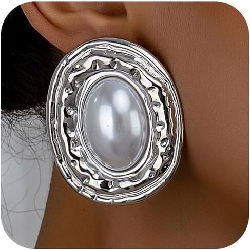 Large Gold Pearls Oval Dangling Earrings for Women Vintage Geometric Round Dangle Earring Exaggerated Plus Size Two Tone Statement Jewelry Costume Accessories in Saudi Arabia