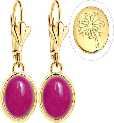 Natural Simple Oval Stone Dangle Earrings,Thick Gold Plated Single Teardrop Genuine Crystal Quartz Gemstone Boho Bohemian Dandelion Flower Drop Earrings for Women in Saudi Arabia