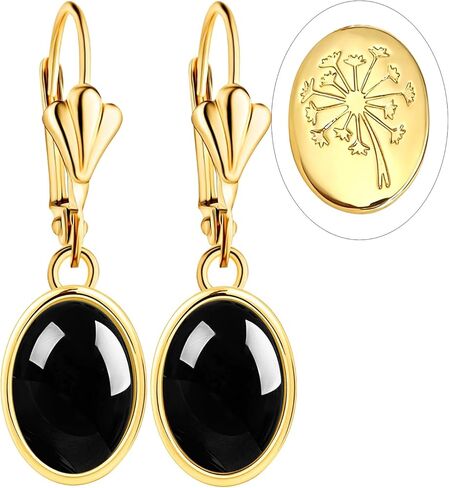 Natural Simple Oval Stone Dangle Earrings,Thick Gold Plated Single Teardrop Genuine Crystal Quartz Gemstone Boho Bohemian Dandelion Flower Drop Earrings for Women in Saudi Arabia
