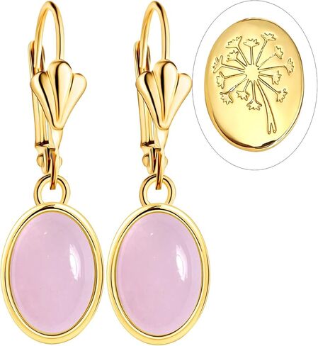 Natural Simple Oval Stone Dangle Earrings,Thick Gold Plated Single Teardrop Genuine Crystal Quartz Gemstone Boho Bohemian Dandelion Flower Drop Earrings for Women in Saudi Arabia