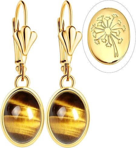 Natural Simple Oval Stone Dangle Earrings,Thick Gold Plated Single Teardrop Genuine Crystal Quartz Gemstone Boho Bohemian Dandelion Flower Drop Earrings for Women in Saudi Arabia
