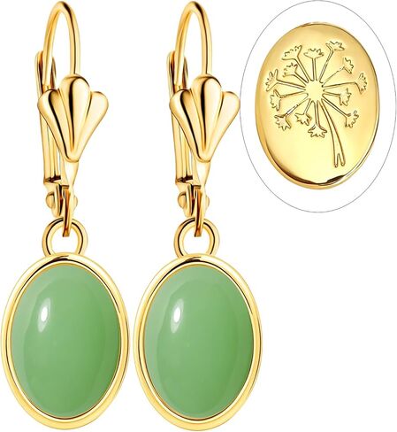 Natural Simple Oval Stone Dangle Earrings,Thick Gold Plated Single Teardrop Genuine Crystal Quartz Gemstone Boho Bohemian Dandelion Flower Drop Earrings for Women in Saudi Arabia