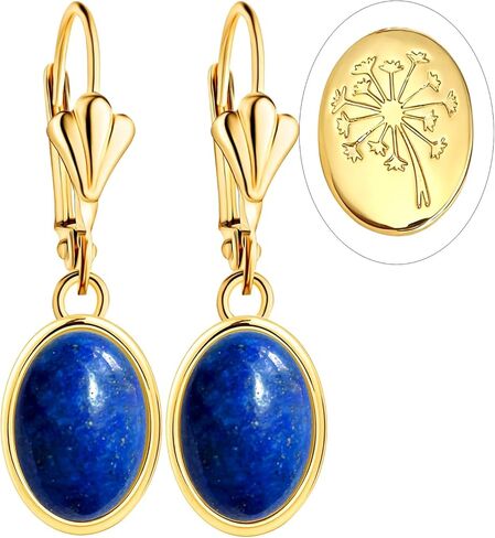 Natural Simple Oval Stone Dangle Earrings,Thick Gold Plated Single Teardrop Genuine Crystal Quartz Gemstone Boho Bohemian Dandelion Flower Drop Earrings for Women in Saudi Arabia