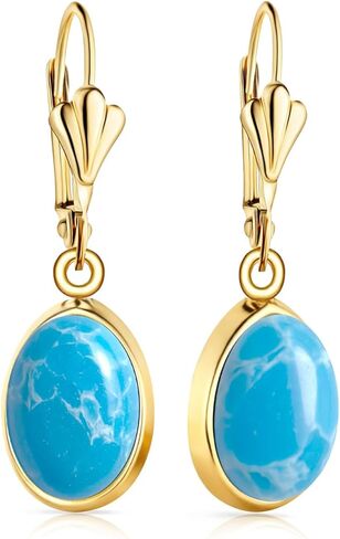 Natural Simple Oval Stone Dangle Earrings,Thick Gold Plated Single Teardrop Genuine Crystal Quartz Gemstone Boho Bohemian Dandelion Flower Drop Earrings for Women in Saudi Arabia