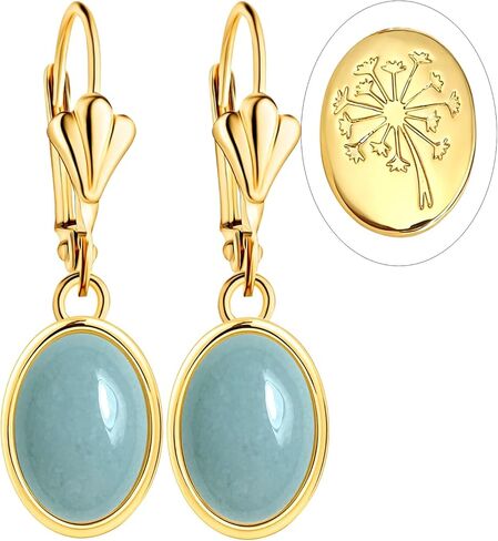 Natural Simple Oval Stone Dangle Earrings,Thick Gold Plated Single Teardrop Genuine Crystal Quartz Gemstone Boho Bohemian Dandelion Flower Drop Earrings for Women in Saudi Arabia