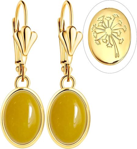 Natural Simple Oval Stone Dangle Earrings,Thick Gold Plated Single Teardrop Genuine Crystal Quartz Gemstone Boho Bohemian Dandelion Flower Drop Earrings for Women in Saudi Arabia