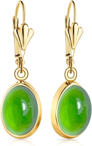 Natural Simple Oval Stone Dangle Earrings,Thick Gold Plated Single Teardrop Genuine Crystal Quartz Gemstone Boho Bohemian Dandelion Flower Drop Earrings for Women in Saudi Arabia