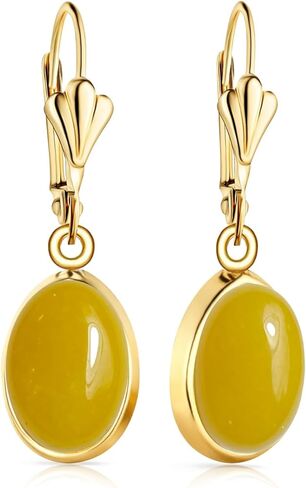 Natural Simple Oval Stone Dangle Earrings,Thick Gold Plated Single Teardrop Genuine Crystal Quartz Gemstone Boho Bohemian Dandelion Flower Drop Earrings for Women in Saudi Arabia