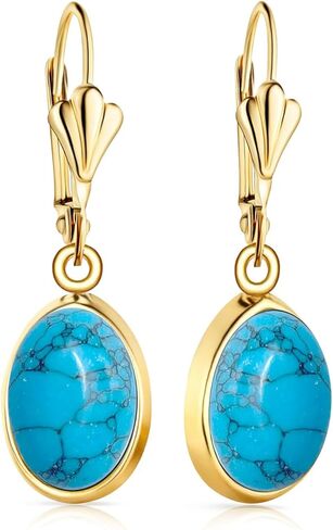 Natural Simple Oval Stone Dangle Earrings,Thick Gold Plated Single Teardrop Genuine Crystal Quartz Gemstone Boho Bohemian Dandelion Flower Drop Earrings for Women in Saudi Arabia