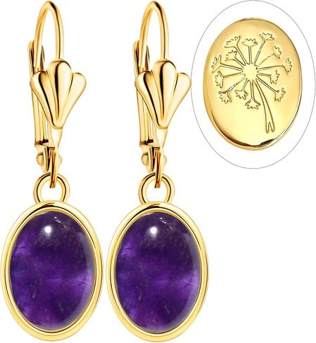 Natural Simple Oval Stone Dangle Earrings,Thick Gold Plated Single Teardrop Genuine Crystal Quartz Gemstone Boho Bohemian Dandelion Flower Drop Earrings for Women in Saudi Arabia