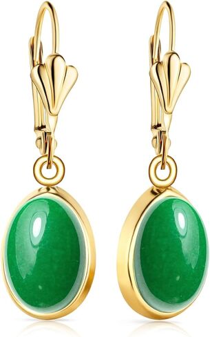 Natural Simple Oval Stone Dangle Earrings,Thick Gold Plated Single Teardrop Genuine Crystal Quartz Gemstone Boho Bohemian Dandelion Flower Drop Earrings for Women in Saudi Arabia