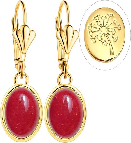 Natural Simple Oval Stone Dangle Earrings,Thick Gold Plated Single Teardrop Genuine Crystal Quartz Gemstone Boho Bohemian Dandelion Flower Drop Earrings for Women in Saudi Arabia