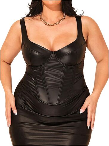 Floerns Women's Plus Size Sleeveless Corset Tops Leather Bustier Cami Tank Top in Saudi Arabia