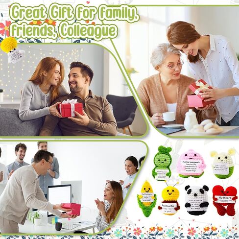16 Pcs Cute Crochet Doll with Positive Card Crochet Bulk Soft Wool Animals Creative Knitting Dolls for Appreciation Gifts Birthday Decoration Encouragement Support in Saudi Arabia