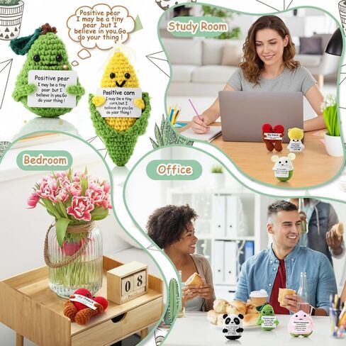 16 Pcs Cute Crochet Doll with Positive Card Crochet Bulk Soft Wool Animals Creative Knitting Dolls for Appreciation Gifts Birthday Decoration Encouragement Support in Saudi Arabia