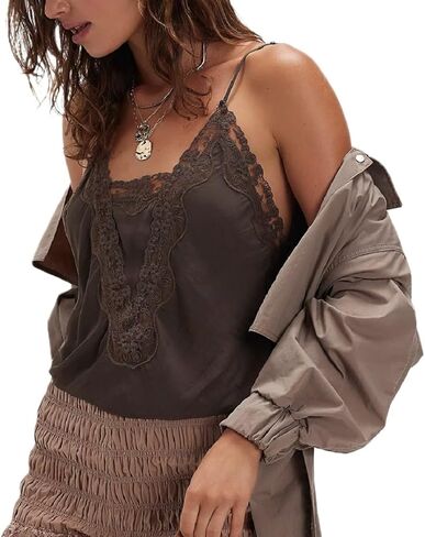 Women Y2K Lace Satin Cami Top Spaghetti Strap V Neck Silk Camisole Backless Loose Tank Tops Sexy Going Out Top in Saudi Arabia