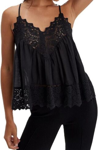 Women Y2K Lace Satin Cami Top Spaghetti Strap V Neck Silk Camisole Backless Loose Tank Tops Sexy Going Out Top in Saudi Arabia