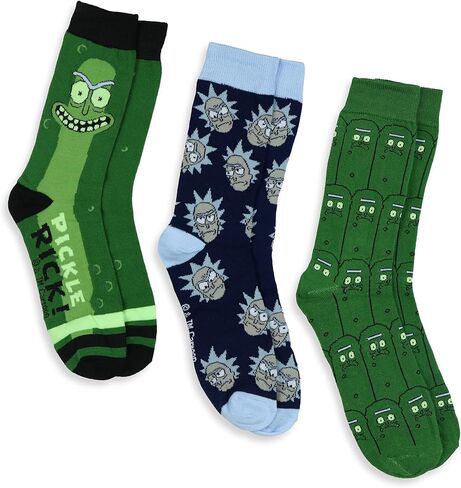 Rick and Morty Men's Pickle Rick 3 Pair Casual Crew Socks in Jar Container Fits Shoe Size 6-12 in Saudi Arabia