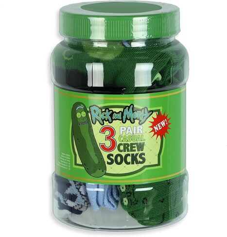 Rick and Morty Men's Pickle Rick 3 Pair Casual Crew Socks in Jar Container Fits Shoe Size 6-12 in Saudi Arabia