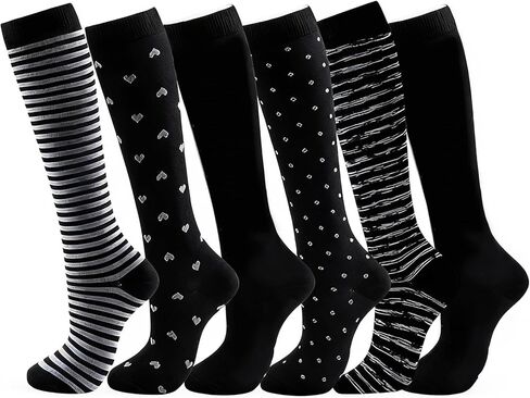 Charunee 6 Pairs Halloween Christmas Compression Socks for Women & Men for Running, Traveling, Nurse, Holiday Wear in Kuwait