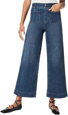 MIFJNF Oprah's Favorite Women's High Waisted Tummy Control Sailor Wide Leg Trouser Cropped Wide Leg Baggy Stretchy Denim Jean (Blue,Small) in Saudi Arabia