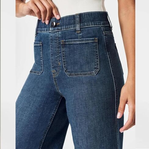 MIFJNF Oprah's Favorite Women's High Waisted Tummy Control Sailor Wide Leg Trouser Cropped Wide Leg Baggy Stretchy Denim Jean (Blue,Small) in Saudi Arabia
