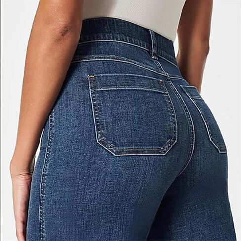 MIFJNF Oprah's Favorite Women's High Waisted Tummy Control Sailor Wide Leg Trouser Cropped Wide Leg Baggy Stretchy Denim Jean (Blue,Small) in Saudi Arabia
