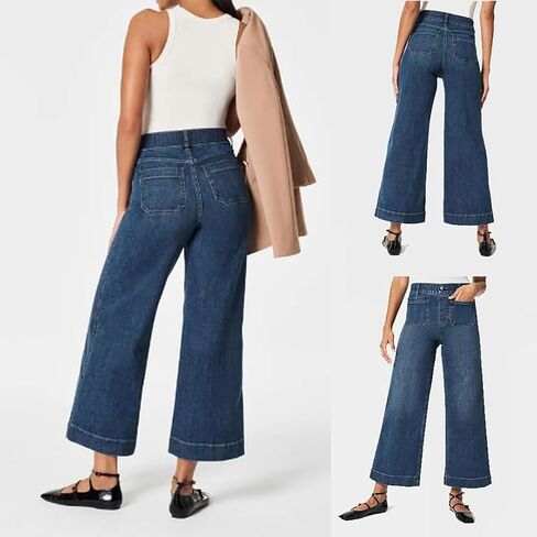 MIFJNF Oprah's Favorite Women's High Waisted Tummy Control Sailor Wide Leg Trouser Cropped Wide Leg Baggy Stretchy Denim Jean (Blue,Small) in Saudi Arabia