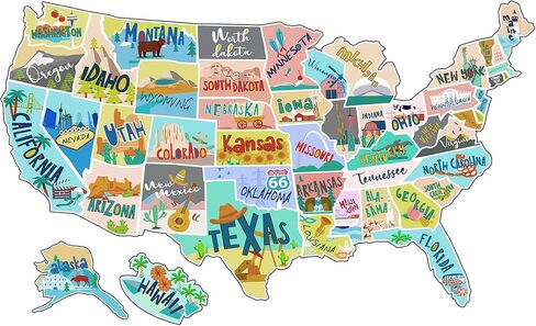 RV State Sticker Travel Map - 17 × 11 بوصة شارات الولايات المتحدة الأمريكية الكبيرة مع 50 ملصقات الولايات المتحدة الأمريكية المقاومة للماء - باب غير محدود ، نافذة ، شارات RV الجدار - خريطة مرحة للكرمبر ، منزل ، مقطورة in Kuwait