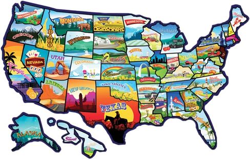 RV State Sticker Travel Map - 17 × 11 بوصة شارات الولايات المتحدة الأمريكية الكبيرة مع 50 ملصقات الولايات المتحدة الأمريكية المقاومة للماء - باب غير محدود ، نافذة ، شارات RV الجدار - خريطة مرحة للكرمبر ، منزل ، مقطورة in Kuwait