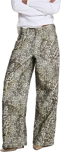 Kedera Women's Leopard Printed Straight Jeans Loose Y2K Jeans Casual Boyfriend Vintage Streetwear Cheetah Jeans in Saudi Arabia
