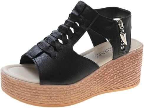 Clolinde Women's Waterproof Wedge Heel Thick Sole Sandals - Large Size Zipper Counter Hollow Design for Summer Comfort & Stylish Outdoor Wear in Saudi Arabia