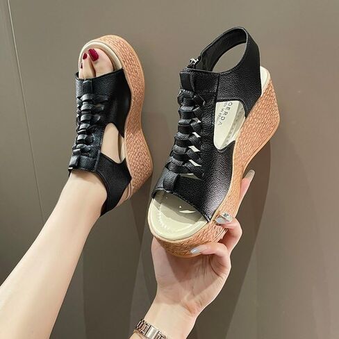 Clolinde Women's Waterproof Wedge Heel Thick Sole Sandals - Large Size Zipper Counter Hollow Design for Summer Comfort & Stylish Outdoor Wear in Saudi Arabia