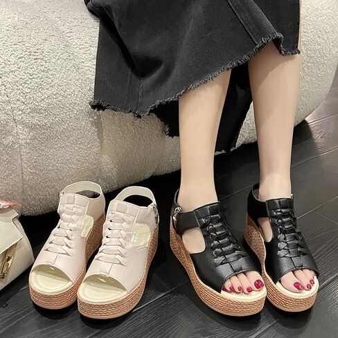 Clolinde Women's Waterproof Wedge Heel Thick Sole Sandals - Large Size Zipper Counter Hollow Design for Summer Comfort & Stylish Outdoor Wear in Saudi Arabia