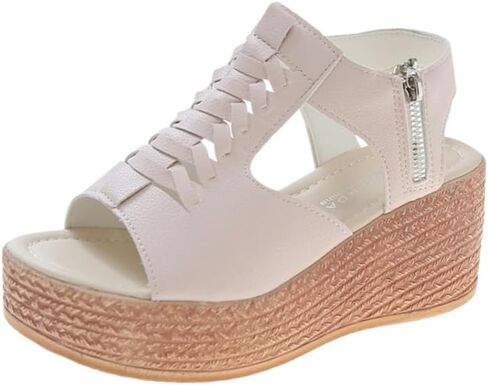 Clolinde Women's Waterproof Wedge Heel Thick Sole Sandals - Large Size Zipper Counter Hollow Design for Summer Comfort & Stylish Outdoor Wear in Saudi Arabia