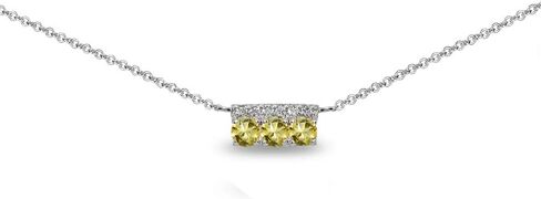 Sterling Silver Genuine or Synthetic Gemstone Round Three Stone Dainty Bar Choker Necklace in Saudi Arabia