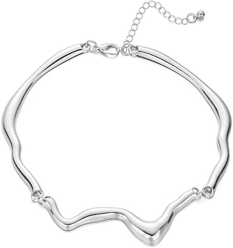 OAOSIOH Unique Chunky Gold Liquid Metal Clavicle Choker Necklace for Women Trendy Punk Irregular Geometric Wavy Necklaces Party Rock Hip Hop Jewelry Accessories in Saudi Arabia